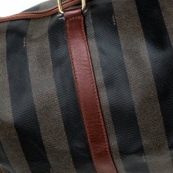 Pre Owned  Fendi Brown/Black Pequin Stripe Coated Canvas and Leather Boston Duffle Bag