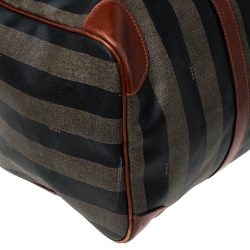 Pre Owned  Fendi Brown/Black Pequin Stripe Coated Canvas and Leather Boston Duffle Bag