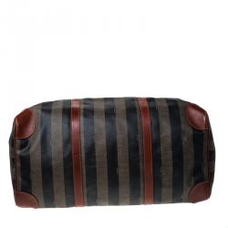 Pre Owned  Fendi Brown/Black Pequin Stripe Coated Canvas and Leather Boston Duffle Bag
