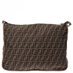 Pre Owned Fendi Brown Zucca Canvas Zip Messenger Bag
