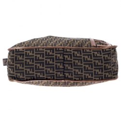 Pre Owned Fendi Brown Zucca Canvas Zip Messenger Bag