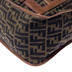 Pre Owned Fendi Brown Zucca Canvas Zip Messenger Bag