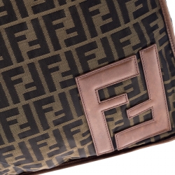 Pre Owned Fendi Brown Zucca Canvas Zip Messenger Bag