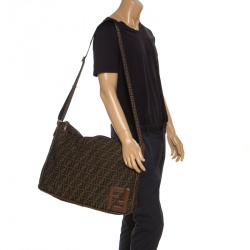 Pre Owned Fendi Brown Zucca Canvas Zip Messenger Bag