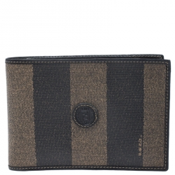 Fendi Tobacco Coated Canvas Pequin Bifold Wallet