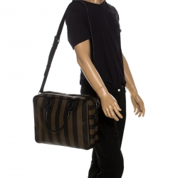 Fendi Khaki/Black Pequin Stripe Coated Canvas Briefcase