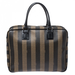 Fendi Khaki/Black Pequin Stripe Coated Canvas Briefcase