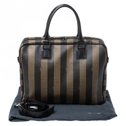 Fendi Khaki/Black Pequin Stripe Coated Canvas Briefcase