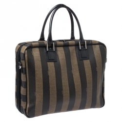 Fendi Khaki/Black Pequin Stripe Coated Canvas Briefcase