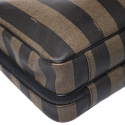Fendi Khaki/Black Pequin Stripe Coated Canvas Briefcase