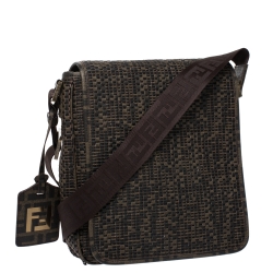 Fendi Tobacco Zucca  Woven Coated Canvas Messenger Bag