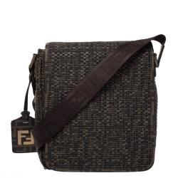 Fendi Tobacco Zucca  Woven Coated Canvas Messenger Bag
