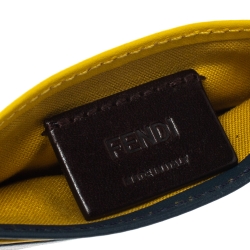 Pre Owned Fendi Blue/Yellow Leather Monster Eye Card Holder