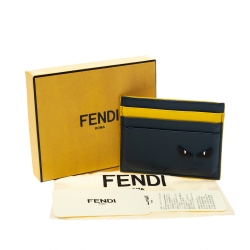 Pre Owned Fendi Blue/Yellow Leather Monster Eye Card Holder