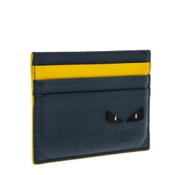 Pre Owned Fendi Blue/Yellow Leather Monster Eye Card Holder