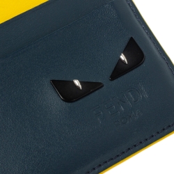 Pre Owned Fendi Blue/Yellow Leather Monster Eye Card Holder