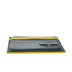 Pre Owned Fendi Blue/Yellow Leather Monster Eye Card Holder