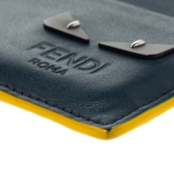 Pre Owned Fendi Blue/Yellow Leather Monster Eye Card Holder