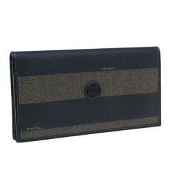 Pre Owned Fendi Black Striped Pequin Men Bifold Wallet