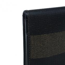 Pre Owned Fendi Black Striped Pequin Men Bifold Wallet