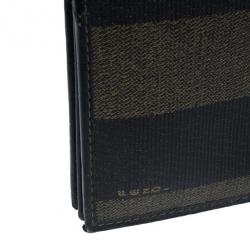 Pre Owned Fendi Black Striped Pequin Men Bifold Wallet