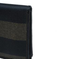 Pre Owned Fendi Black Striped Pequin Men Bifold Wallet