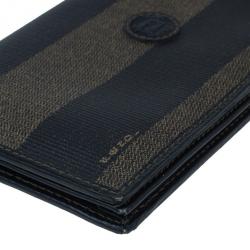 Pre Owned Fendi Black Striped Pequin Men Bifold Wallet