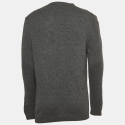 Pre Owned Fendi Grey Logo Intarsia Cashmere Knit Sweater M