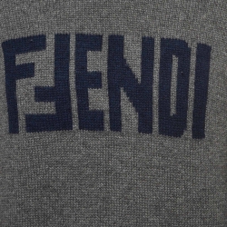Pre Owned Fendi Grey Logo Intarsia Cashmere Knit Sweater M
