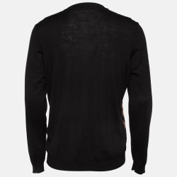 Fendi Black Zucca Intarsia Fleece Wool Sweater L
