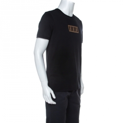 مملوكة مسبقًا Fendi Black Cotton Zucca Logo Embroidered T Shirt L