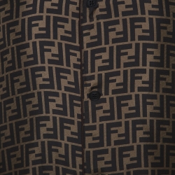 Pre Owned Fendi Brown FF Logo Printed Silk Long Sleeve Shirt XXL