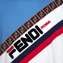 Pre Owned Fendi Multicolor Diagonal Striped Logo Print Cotton T-Shirt XXL