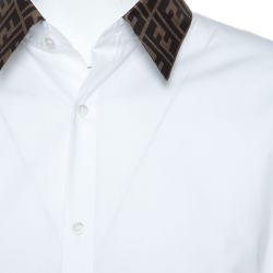 Pre Owned Fendi White Cotton FF Logo Collar Tailored Shirt XXXL