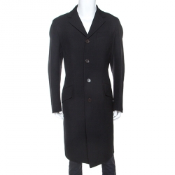 Fendi Black Wool Long Coat XL