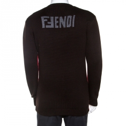 Pre Owned Fendi Bicolor Faithful And Logo Embroidered Wool Jumper L
