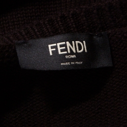 Pre Owned Fendi Bicolor Faithful And Logo Embroidered Wool Jumper L
