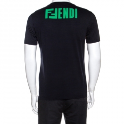 Pre Owned Fendi Bicolor Logo And Family Printed Cotton Crew Neck T-Shirt M