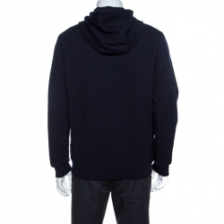 Pre Owned Fendi Navy Blue Wool Eyes Applique Detail Hooded Jacket XL