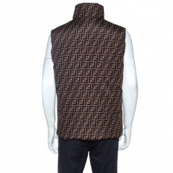 Fendi Brown Logo Print Reversible Down Padded Vest M