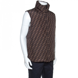 Fendi Brown Logo Print Reversible Down Padded Vest M