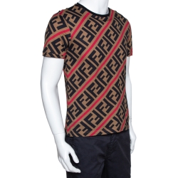 Pre Owned Fendi Brown Diagonal Zucca Monogram Crew Neck T Shirt M