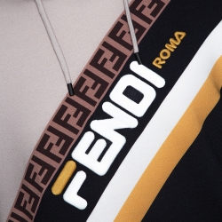 Pre Owned Fendi Tricolor Knit FILA Mania Hooded Sweatshirt M