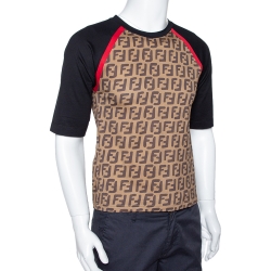 Pre Owned Fendi Brown FF Logo Print Cotton Raglan Sleeve T-Shirt XS