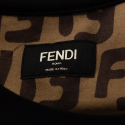 Pre Owned Fendi Brown FF Logo Print Cotton Raglan Sleeve T-Shirt XS