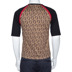 Pre Owned Fendi Brown FF Logo Print Cotton Raglan Sleeve T-Shirt XS