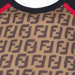 Pre Owned Fendi Brown FF Logo Print Cotton Raglan Sleeve T-Shirt XS