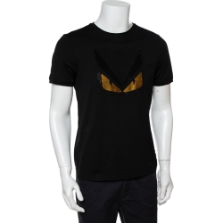 Pre Owned Fendi Black Cotton Bag Bugs Crystal Embellished T-Shirt M