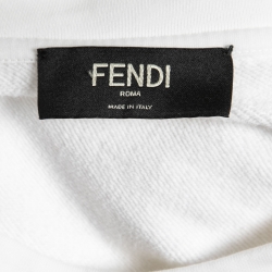 Pre Owned Fendi White Knit FF Logo Sweatshirt L