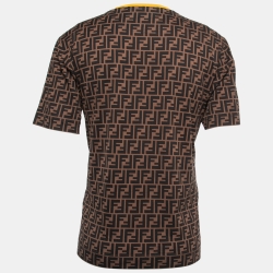مملوكة مسبقًا Fendi Brown FF Logo Printed Cotton Crewneck T-Shirt L